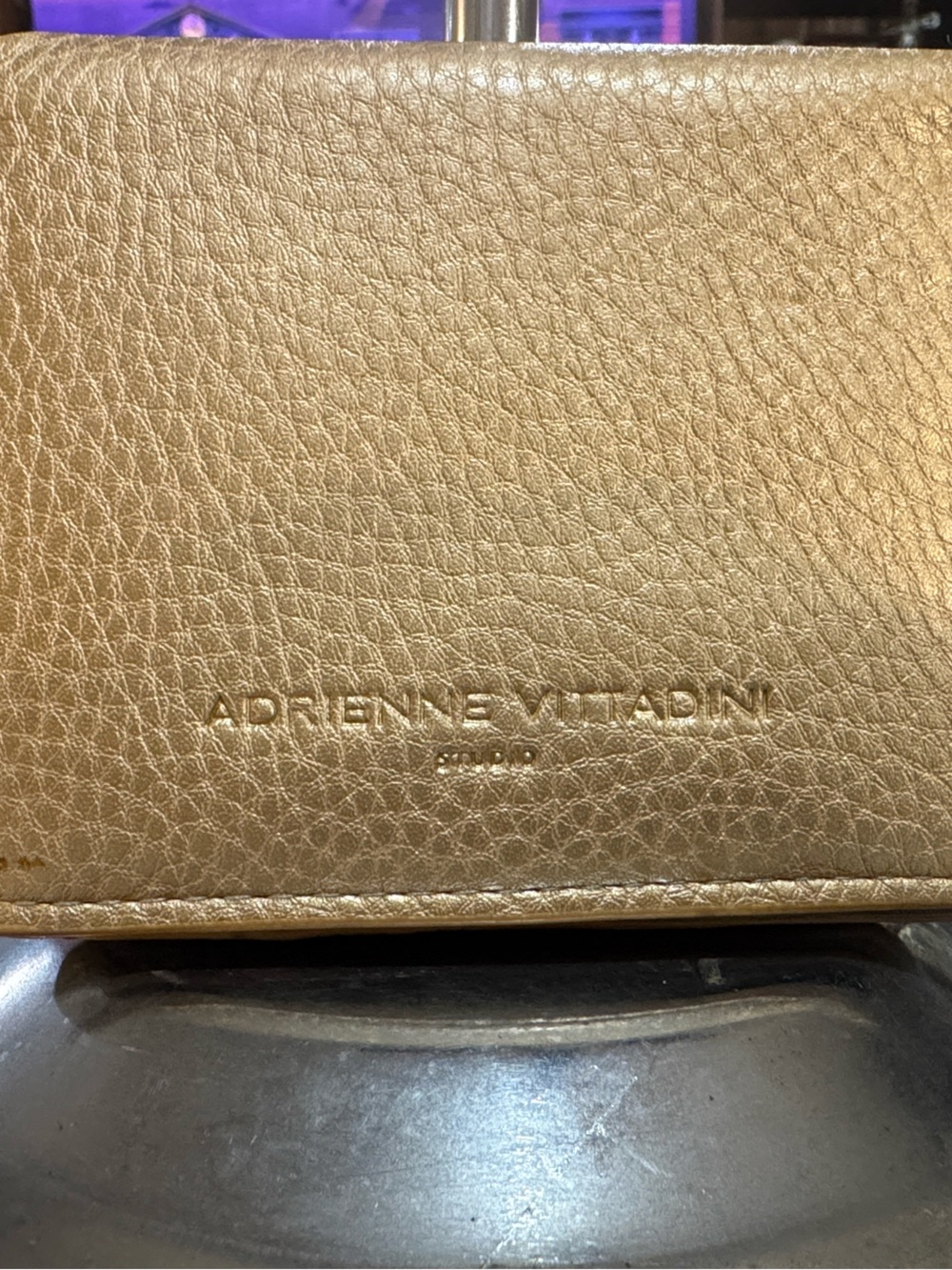 Adrienne Vittadini Metallic Gold Pebbled Leather Wallet